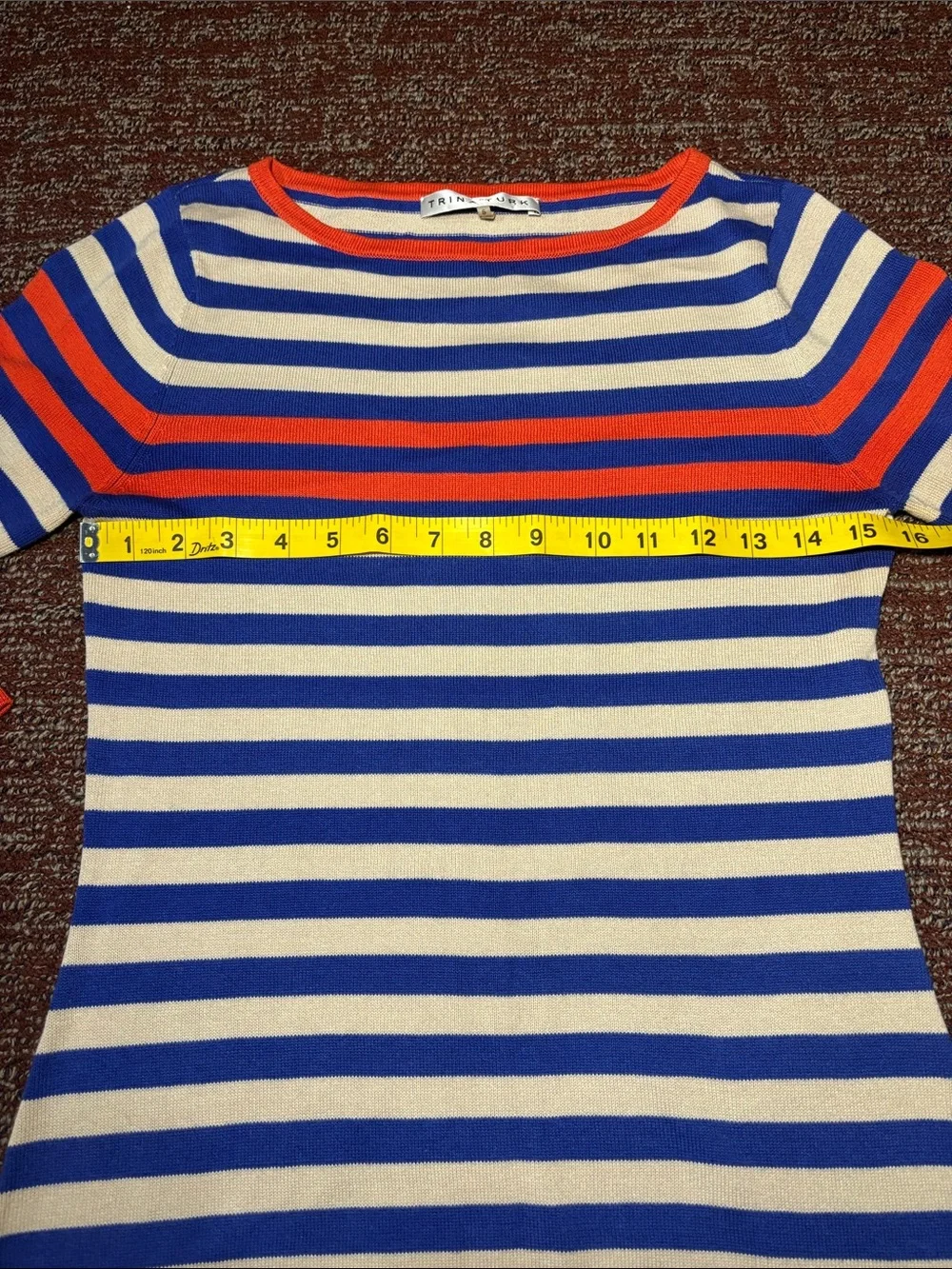 Trina Turk tunic sweater nautical strip boat neck preppy knit top 3/4 sleeve